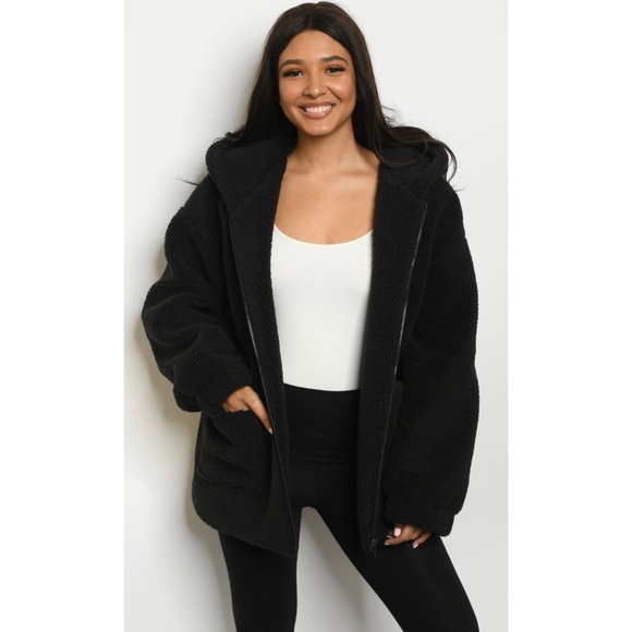 Oversized teddy zip up coat - Picture 4 of 8